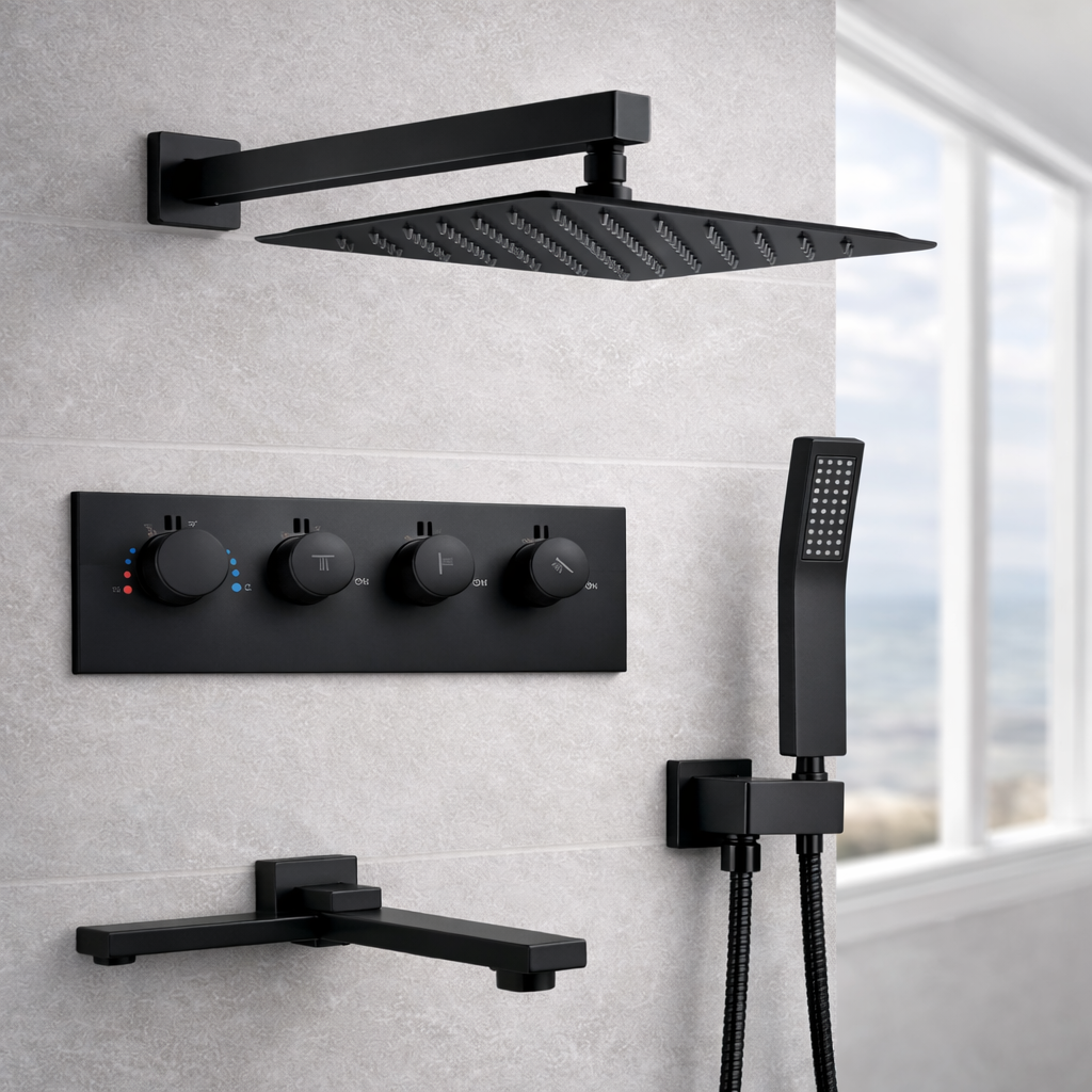 MAX Faucets | Thermostatic Shower System Set – 3 Functions with Knobs