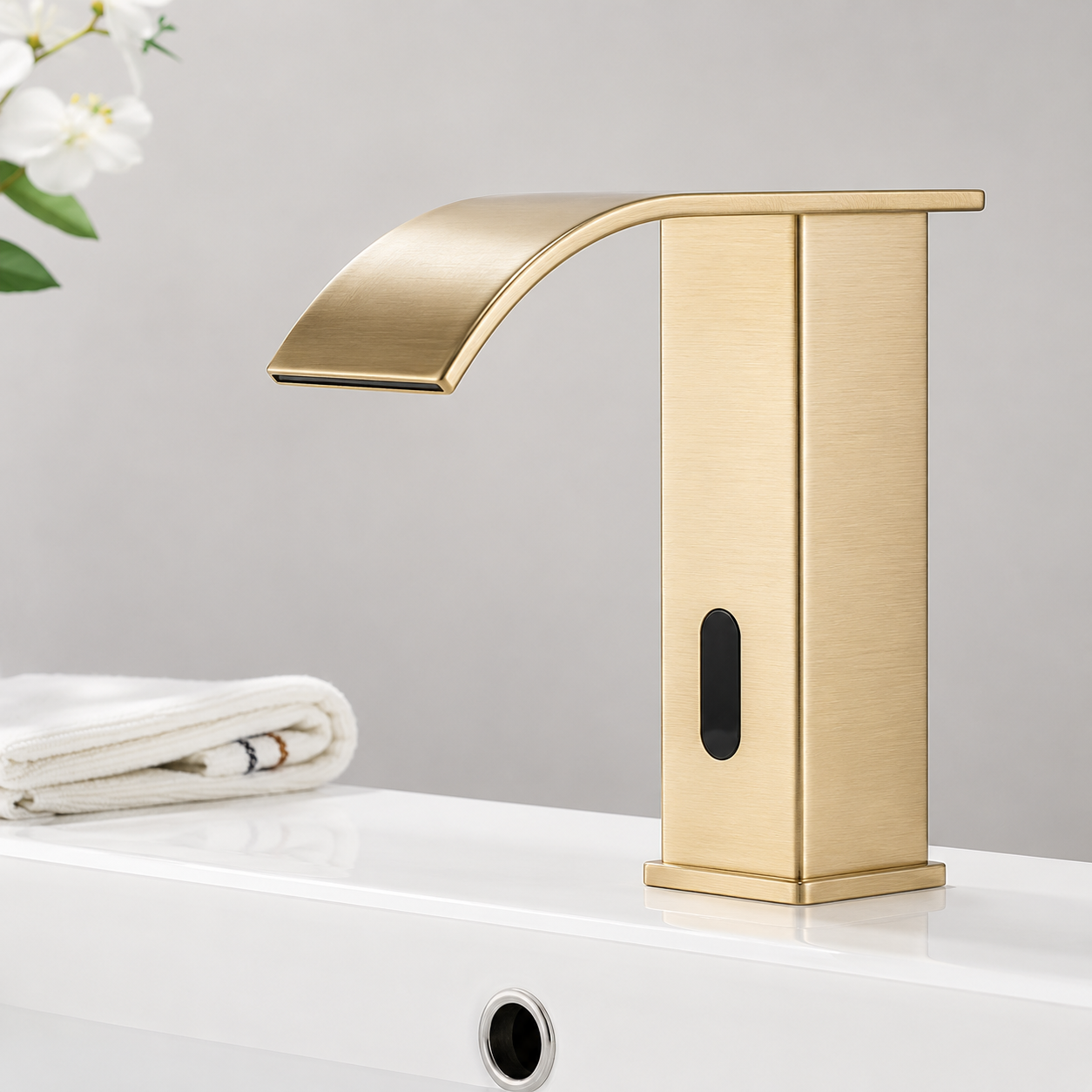 MAX Faucets Touchless Bathroom Faucet in Brushed Gold with Automatic Motion Sensor and Thermostatic Valve Control