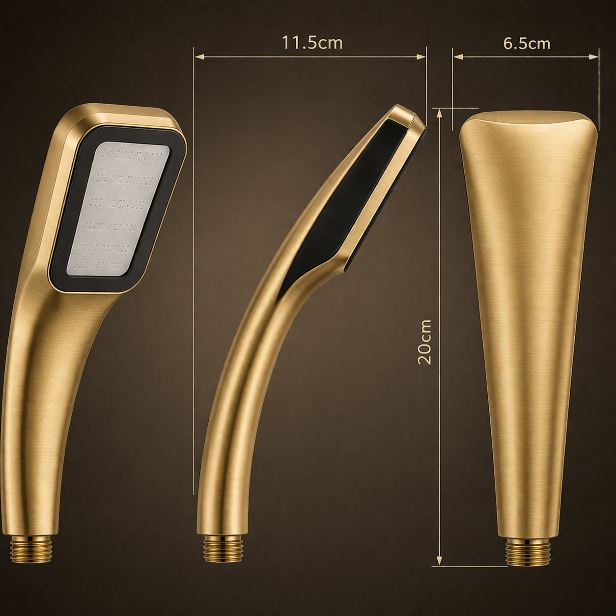 Brushed gold slim handheld shower with modern minimalist design size
