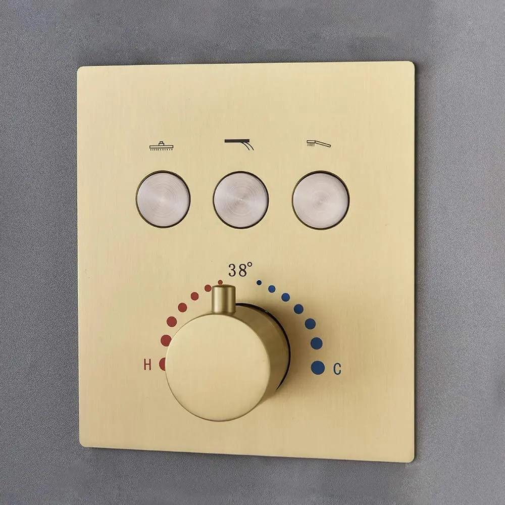Brushed gold thermostatic shower valve with push button controls by MAX Faucets