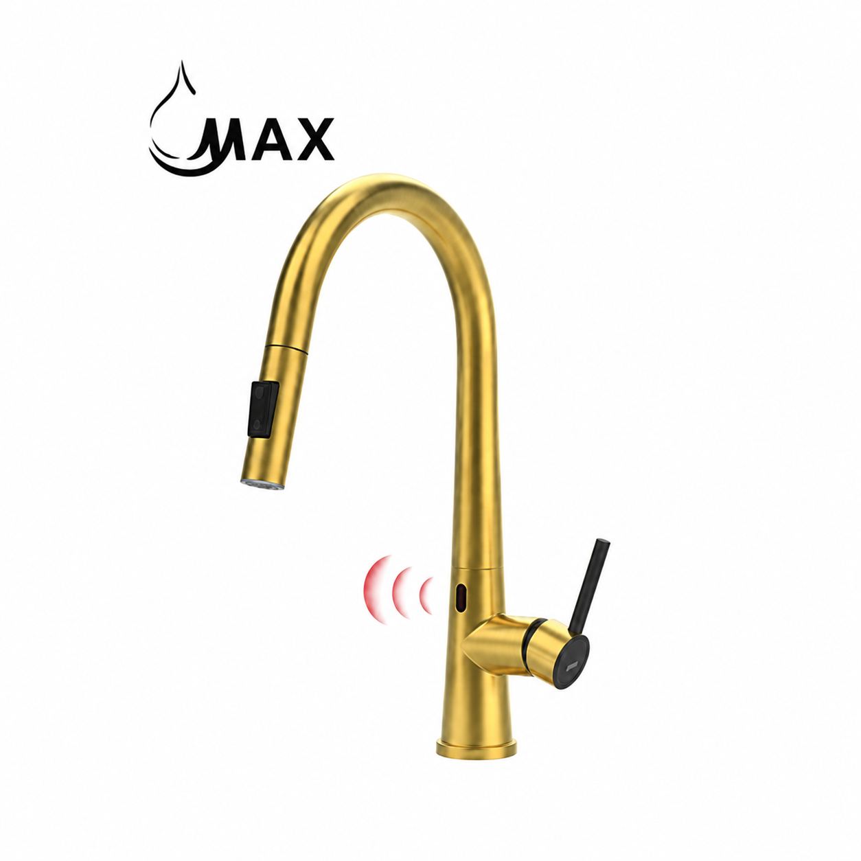 MAX Faucets Touchless Kitchen Faucet in Brushed Gold with 16-inch High Arc Spout and Pull-Out Spray