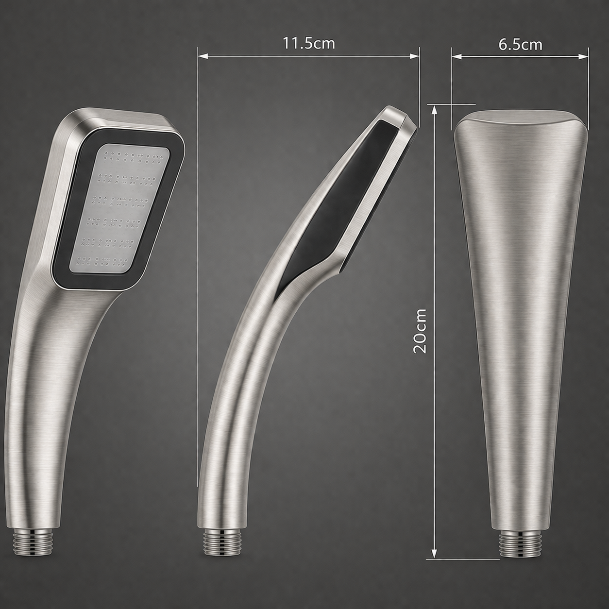 Brushed nickel slim handheld shower with modern minimalist design size