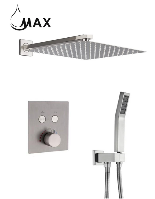 MAX Faucets | Thermostatic Shower System Set Two Functions With Pressure Balance Valve Brushed Nickel Finish