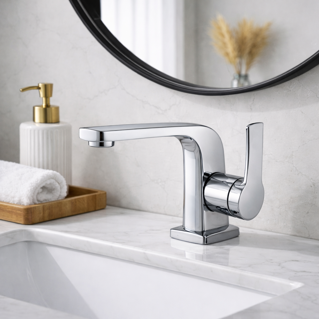 MAX Faucets modern chrome bathroom faucet with side handle design