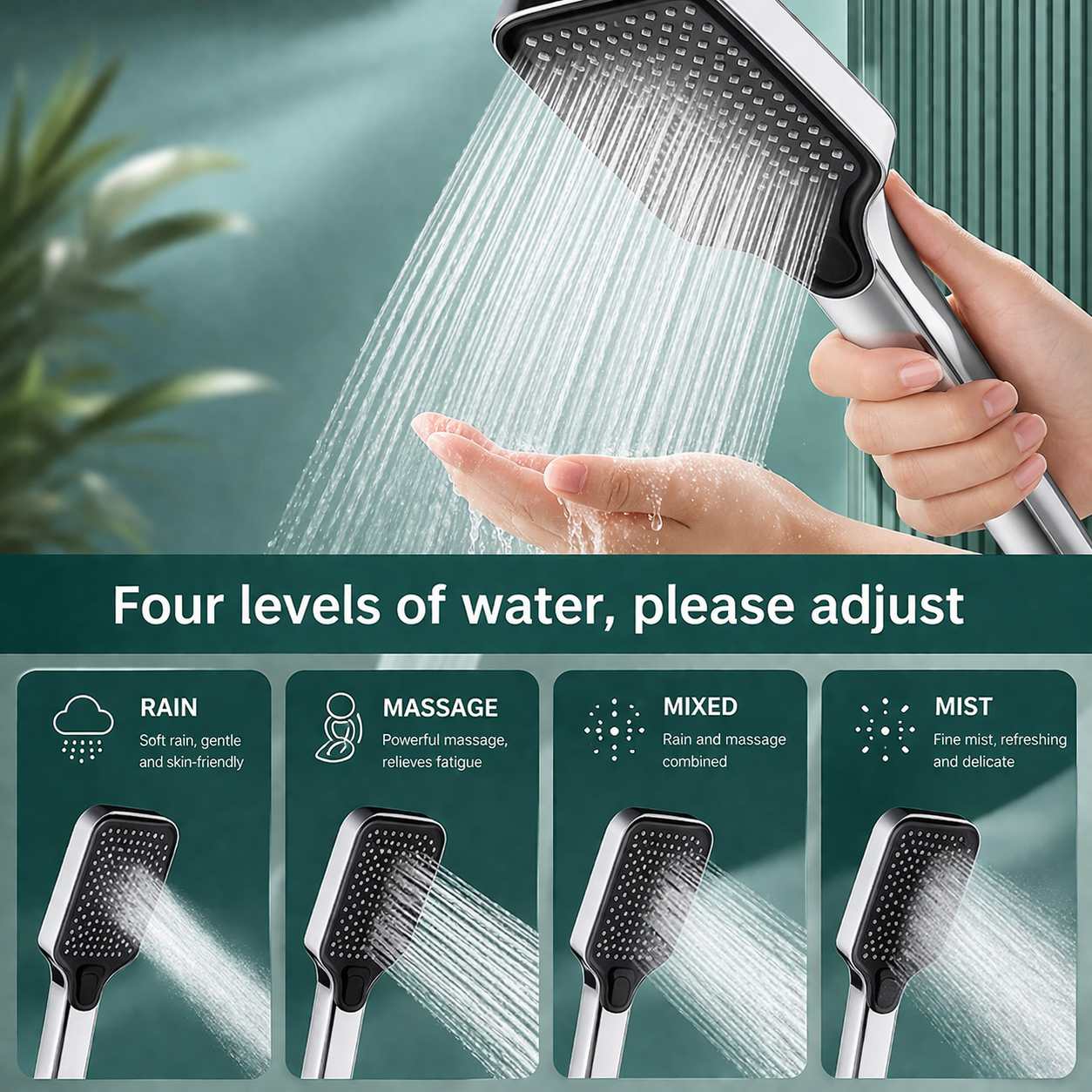 Chrome square handheld shower massage spray