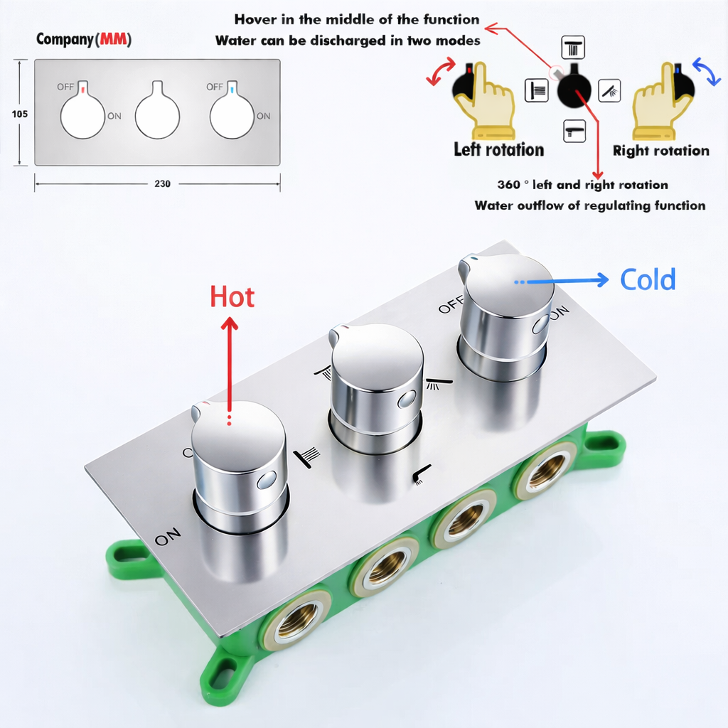 Chrome shower control panel with pressure balance valve and function selector knob by MAX Faucets