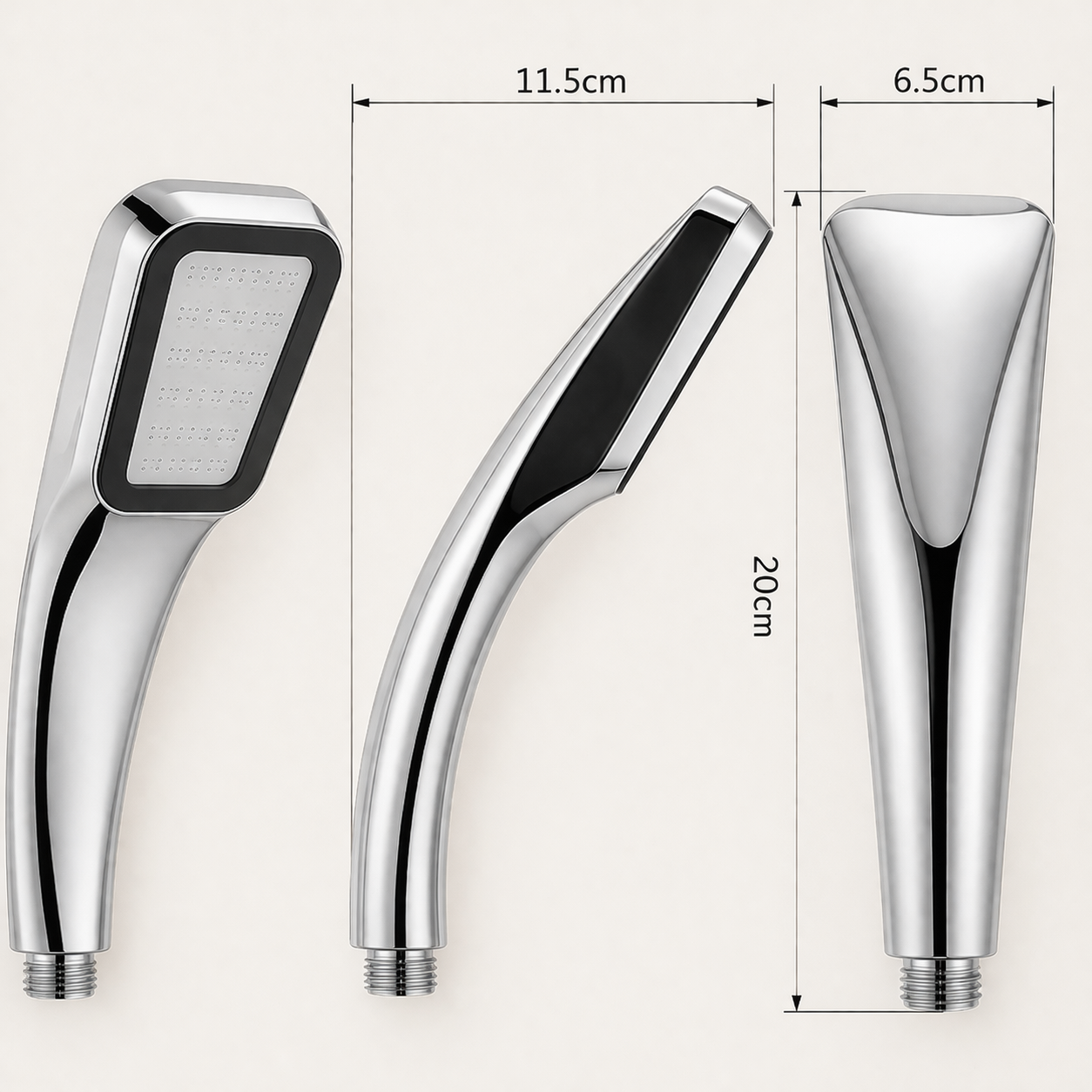 Chrome slim handheld shower with modern minimalist design size