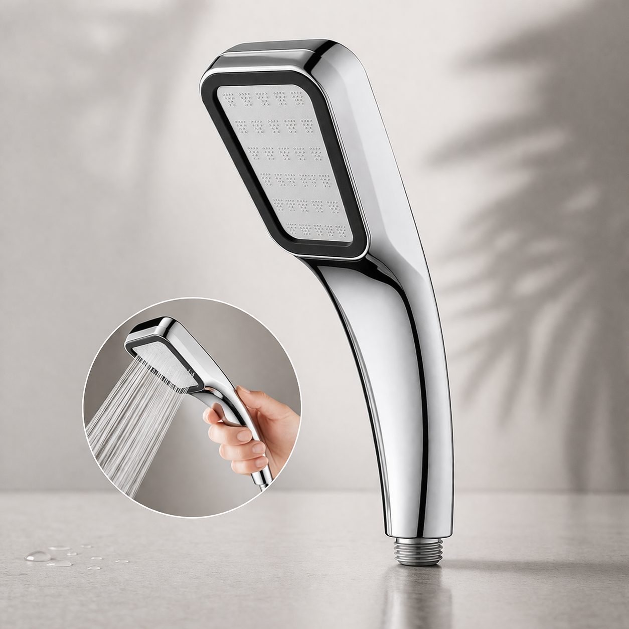 Chrome slim handheld shower with modern minimalist design