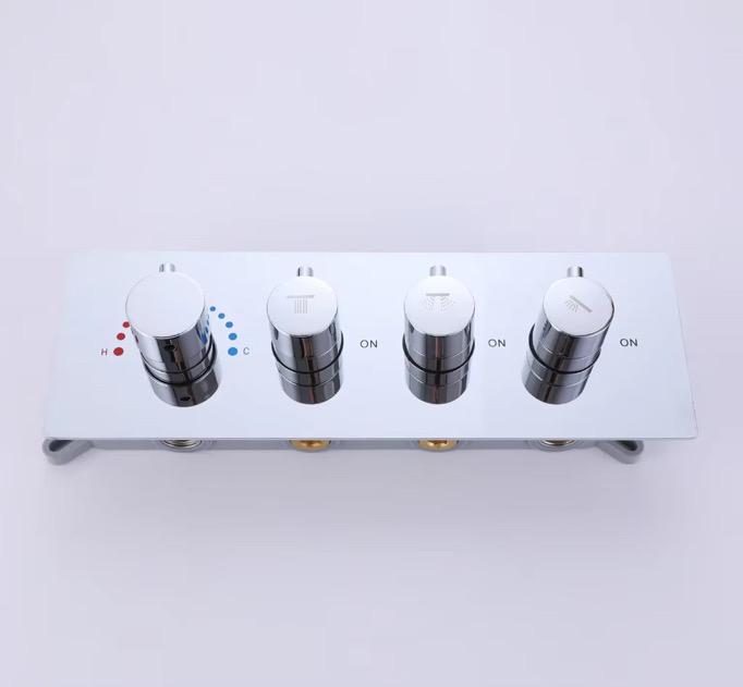 MAX Faucets chrome thermostatic shower valve with temperature control and function knobs