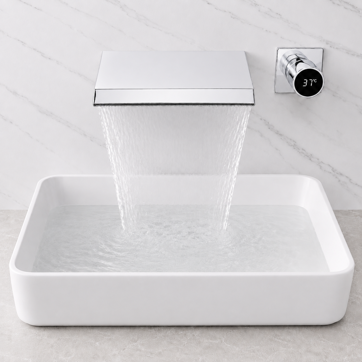 MAX Faucets | Digital Display Wall-Mounted Waterfall Bathroom Faucet – Chrome