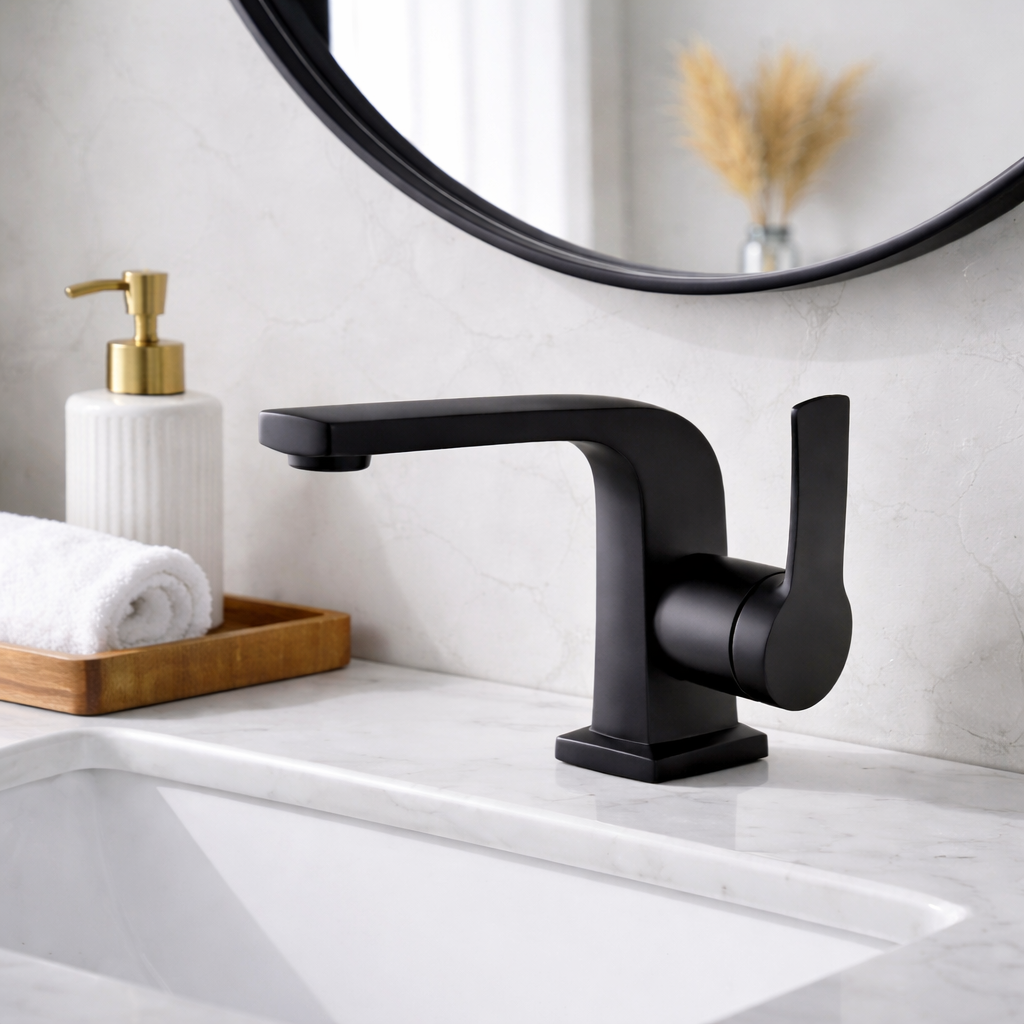 MAX Faucets modern matte black bathroom faucet with side handle design