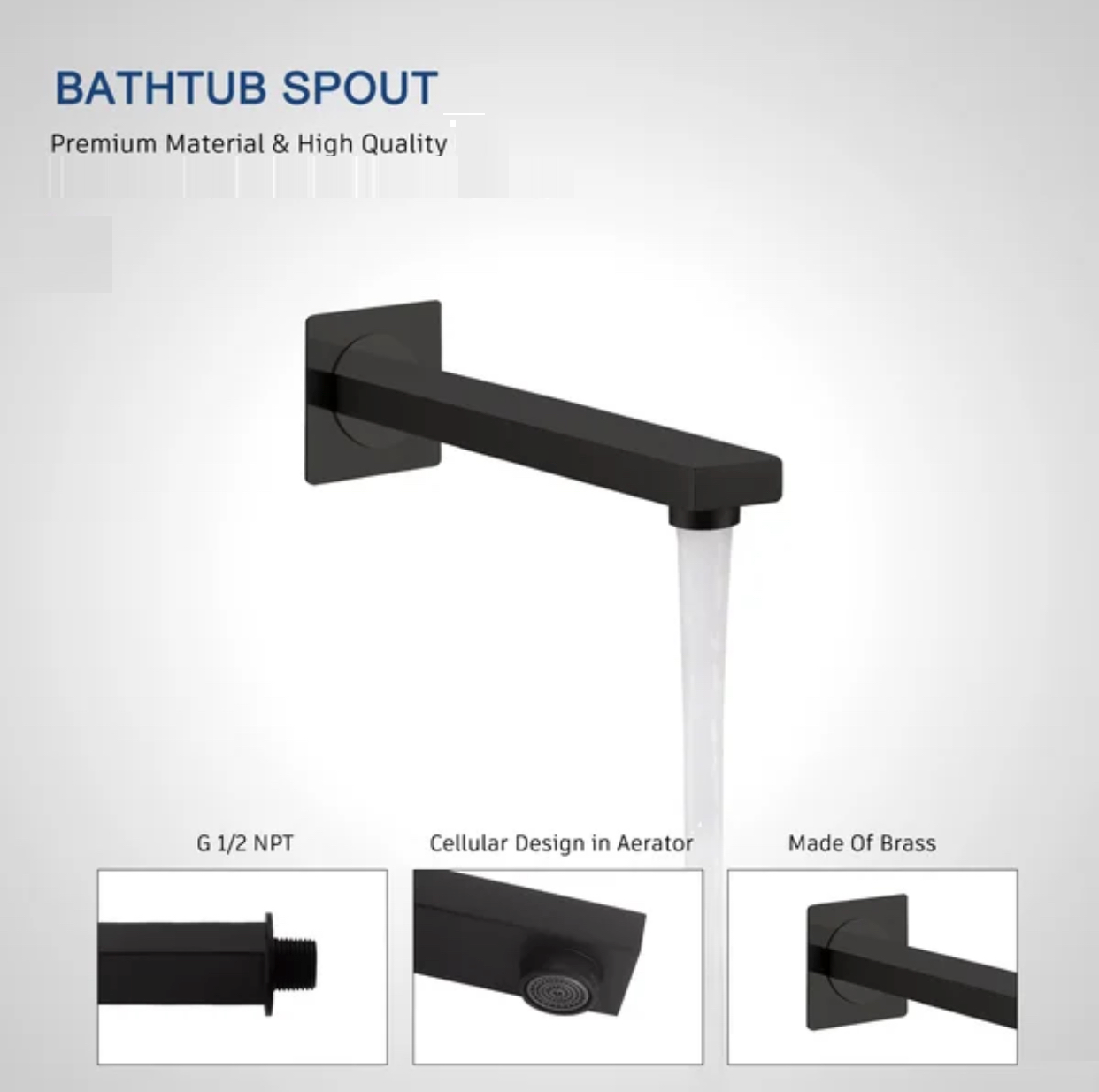 MAX Faucets 7 inch tub filler spout matte black wall mounted bathtub faucet YM-075-MB