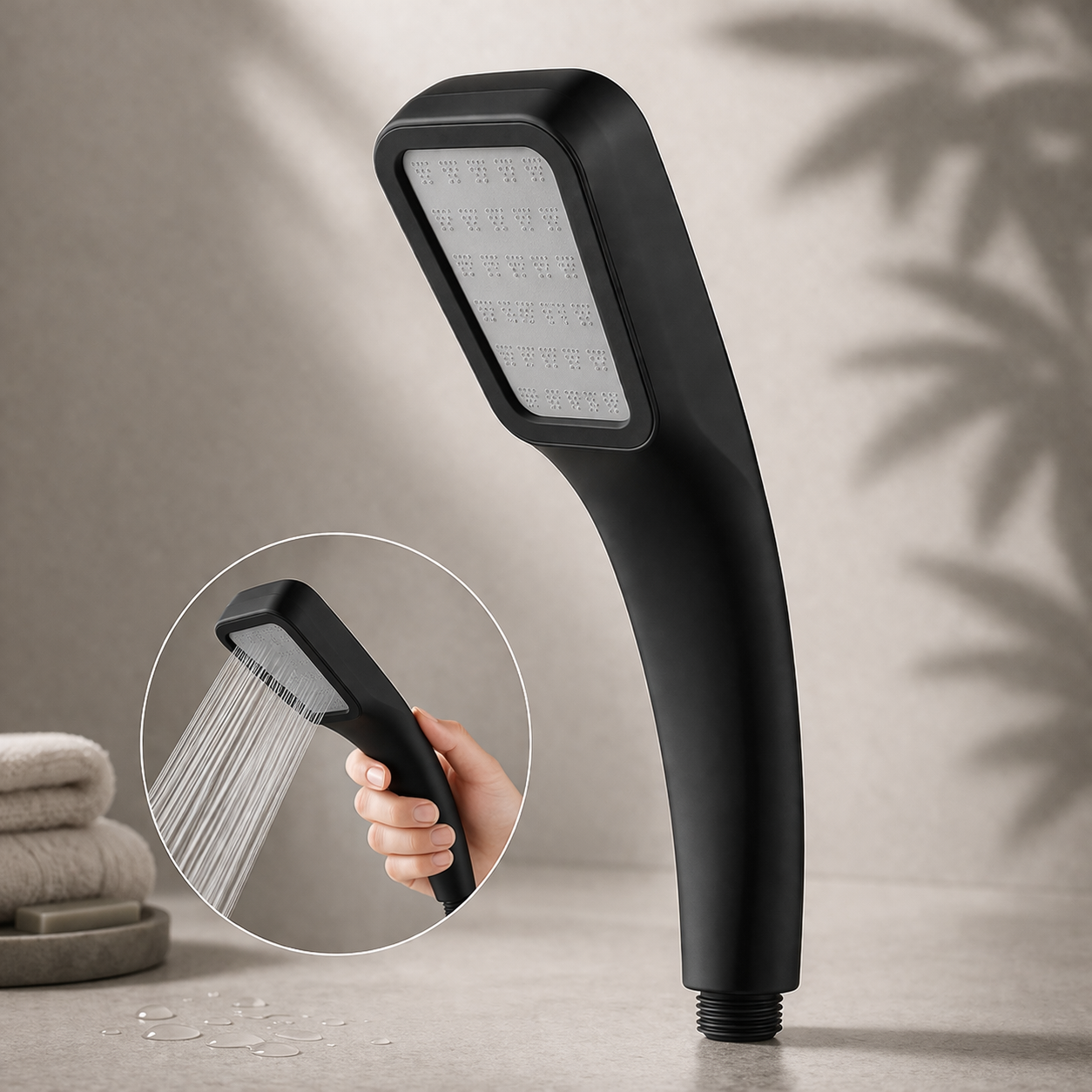 Matte black slim handheld shower with modern minimalist design