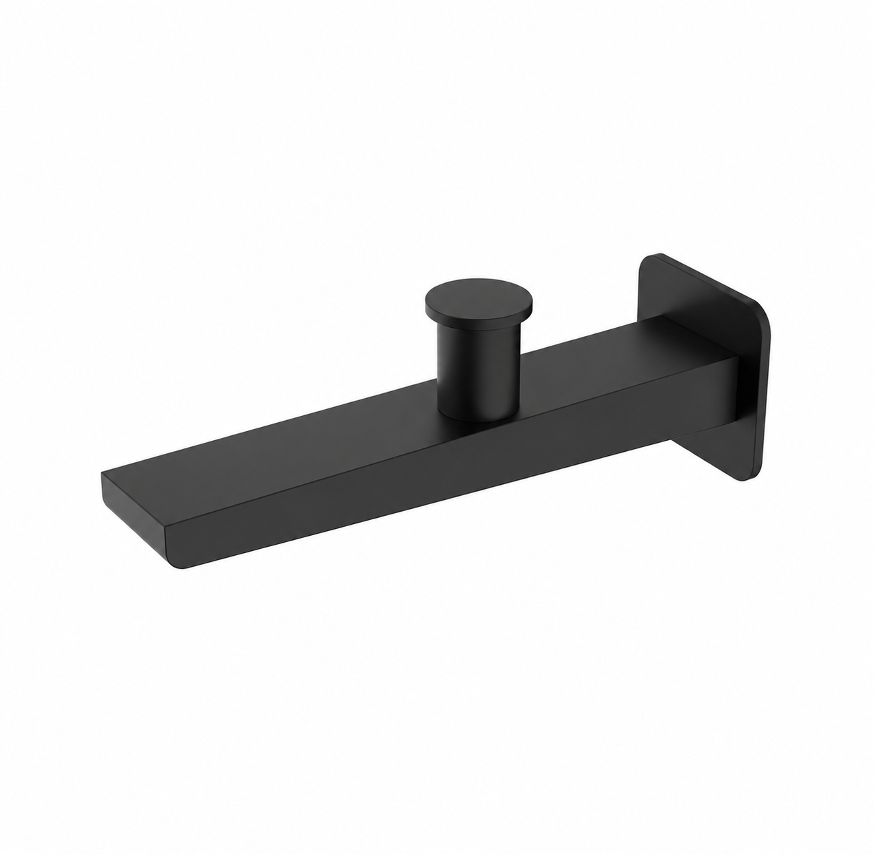 Black wall-mounted shower arm on a white background
