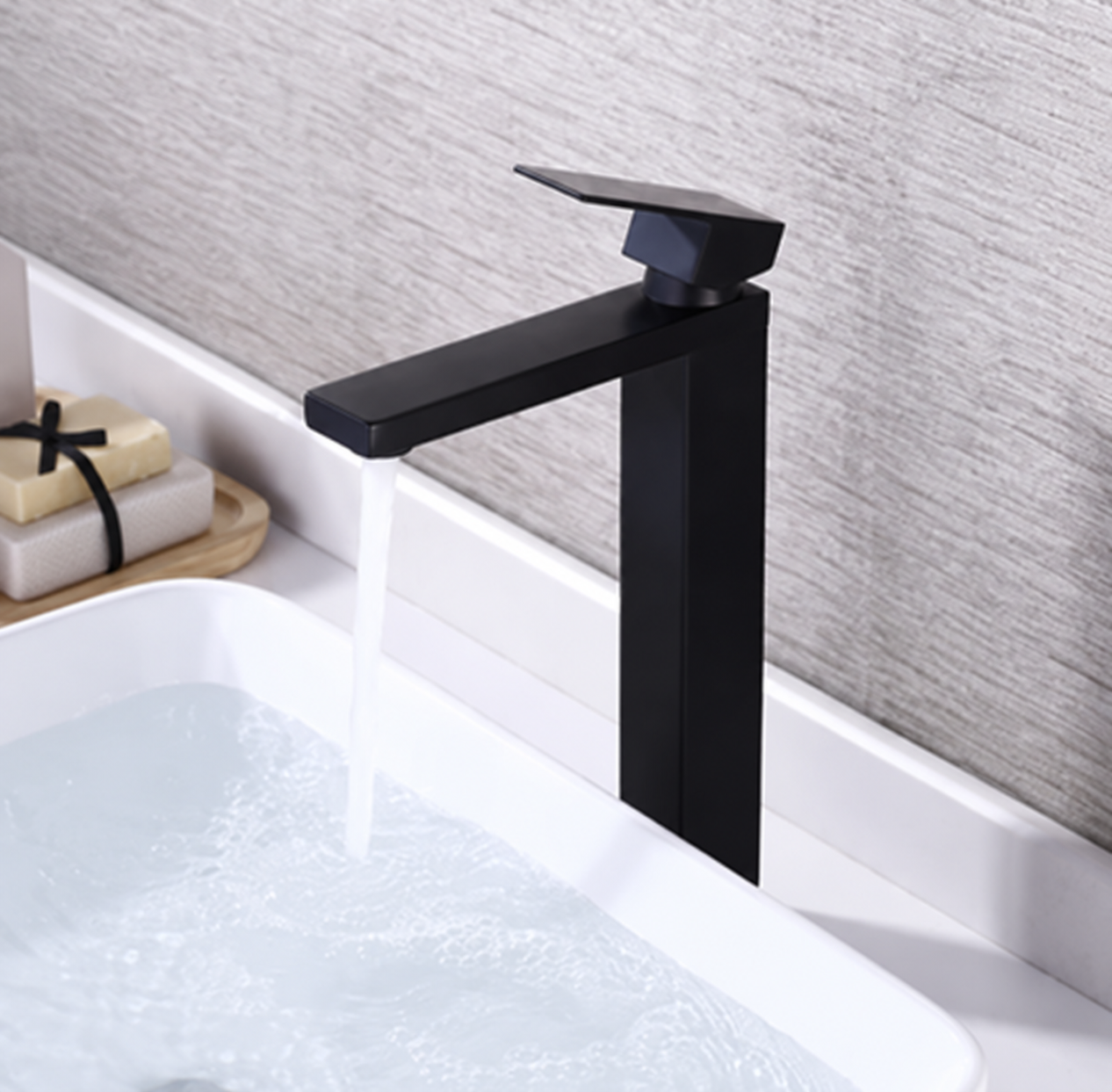 MAX Faucets | Tall Square Vessel Bathroom Faucet – Matte Black, Single Handle Modern Design