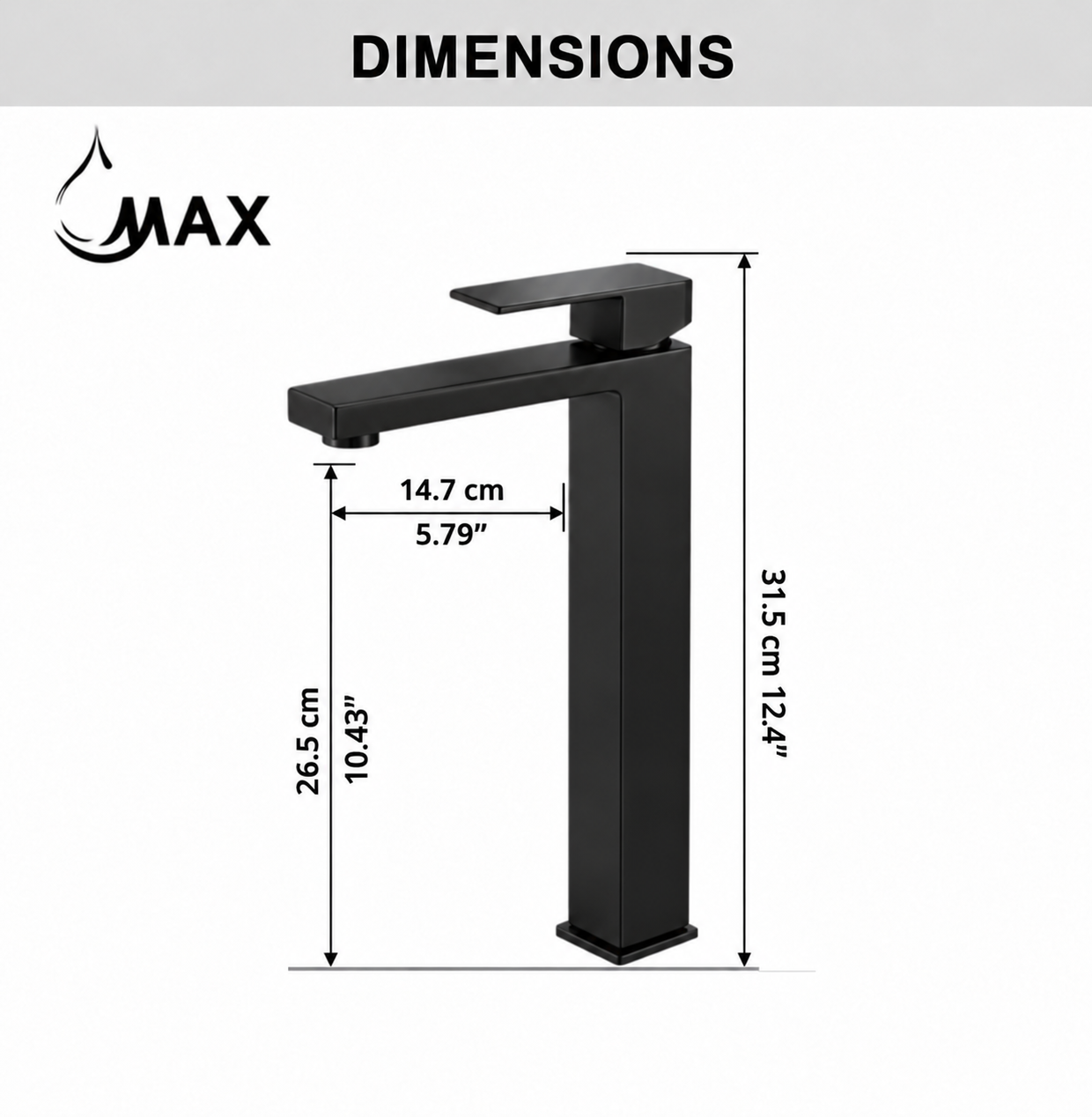 MAX Faucets | Tall Square Vessel Bathroom Faucet – Matte Black, Single Handle Modern Design