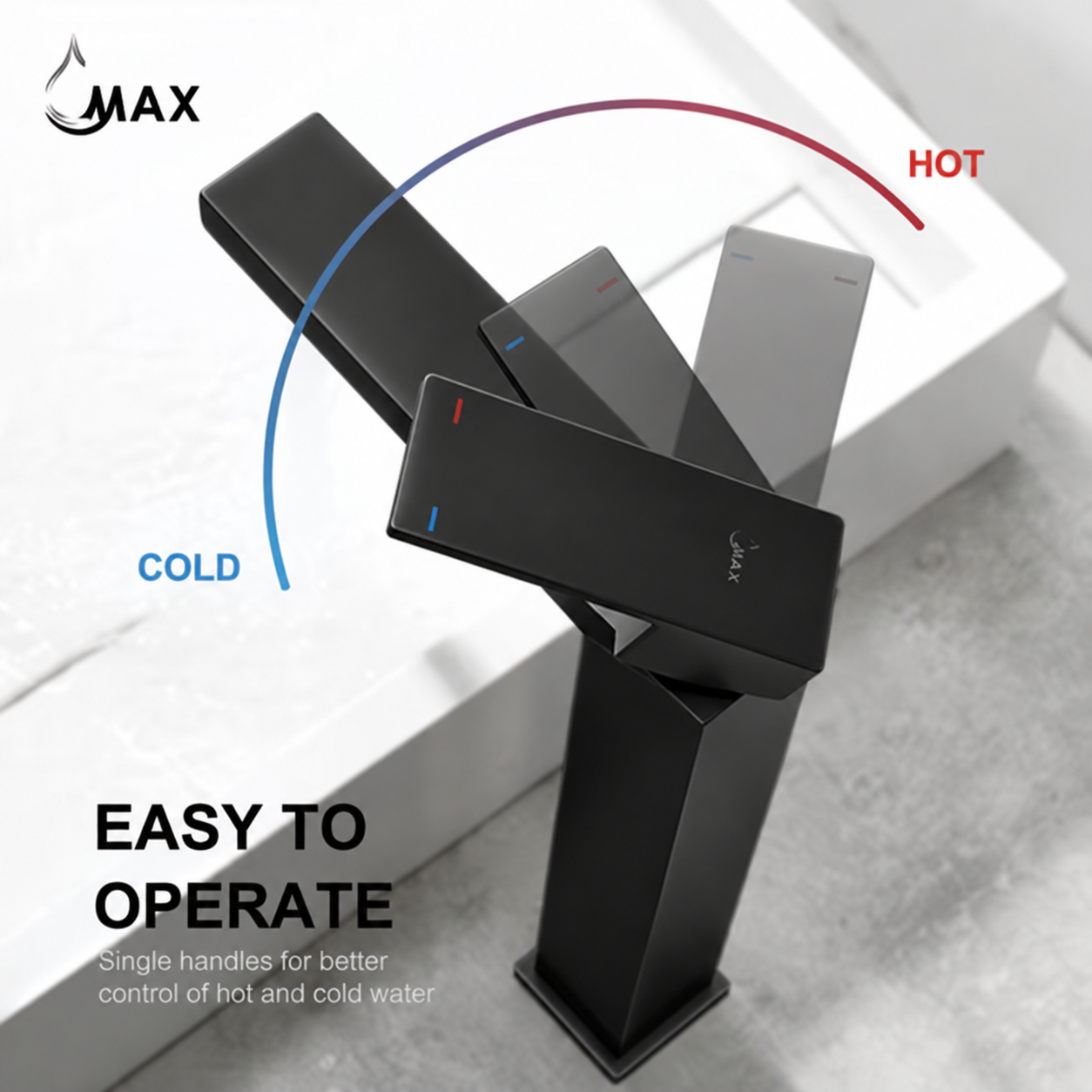 MAX Faucets | Tall Square Vessel Bathroom Faucet – Matte Black, Single Handle Modern Design