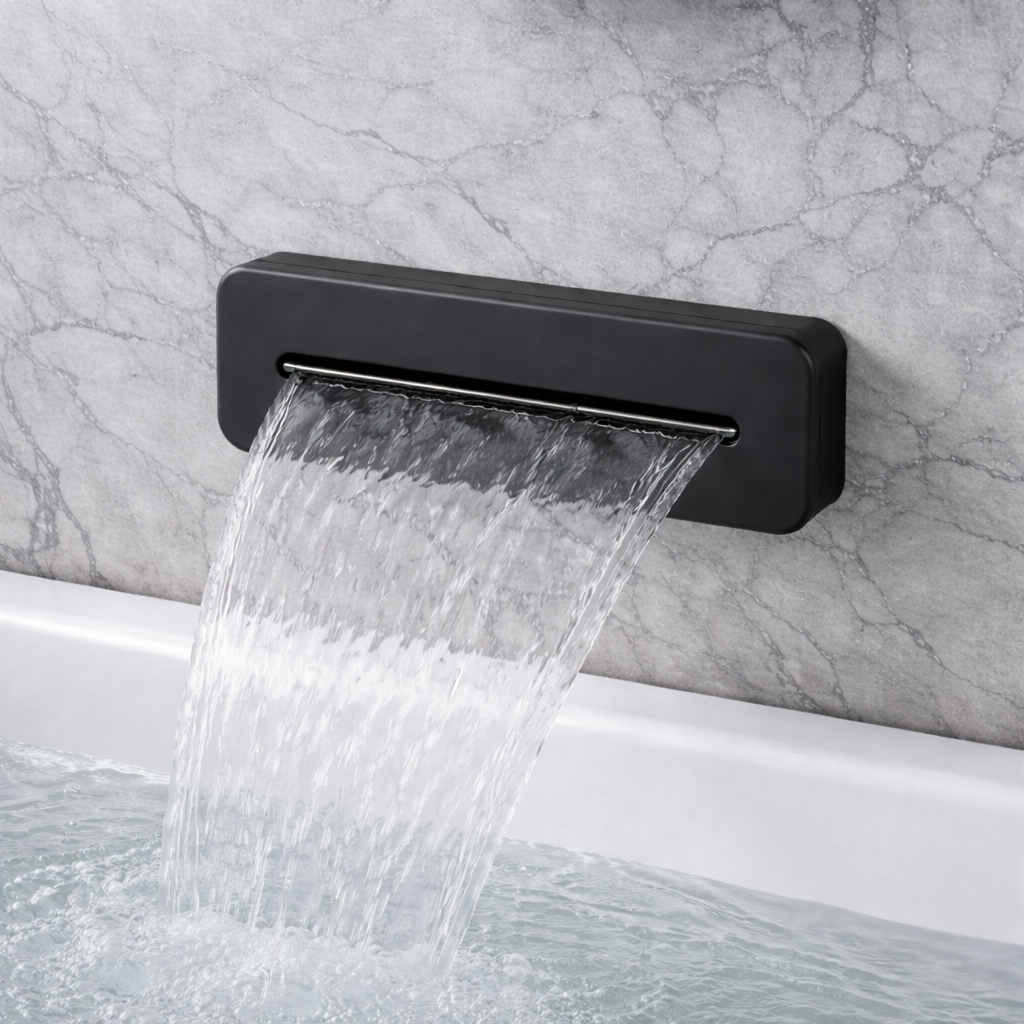 Matte black waterfall bathtub spout by MAX Faucets luxury 
