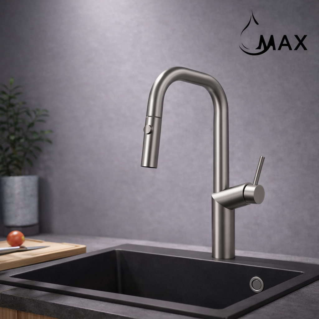 Brushed nickel pull-out kitchen faucet with high-arc spout by MAX Faucets®