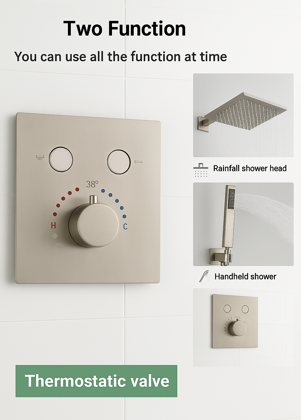 Brushed nickel push-button thermostatic pressure balance valve with temperature control knob