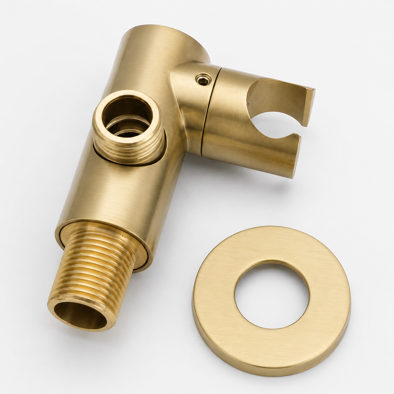 MAX Faucets round shower outlet elbow with adjustable handheld shower holder in brushed gold finish