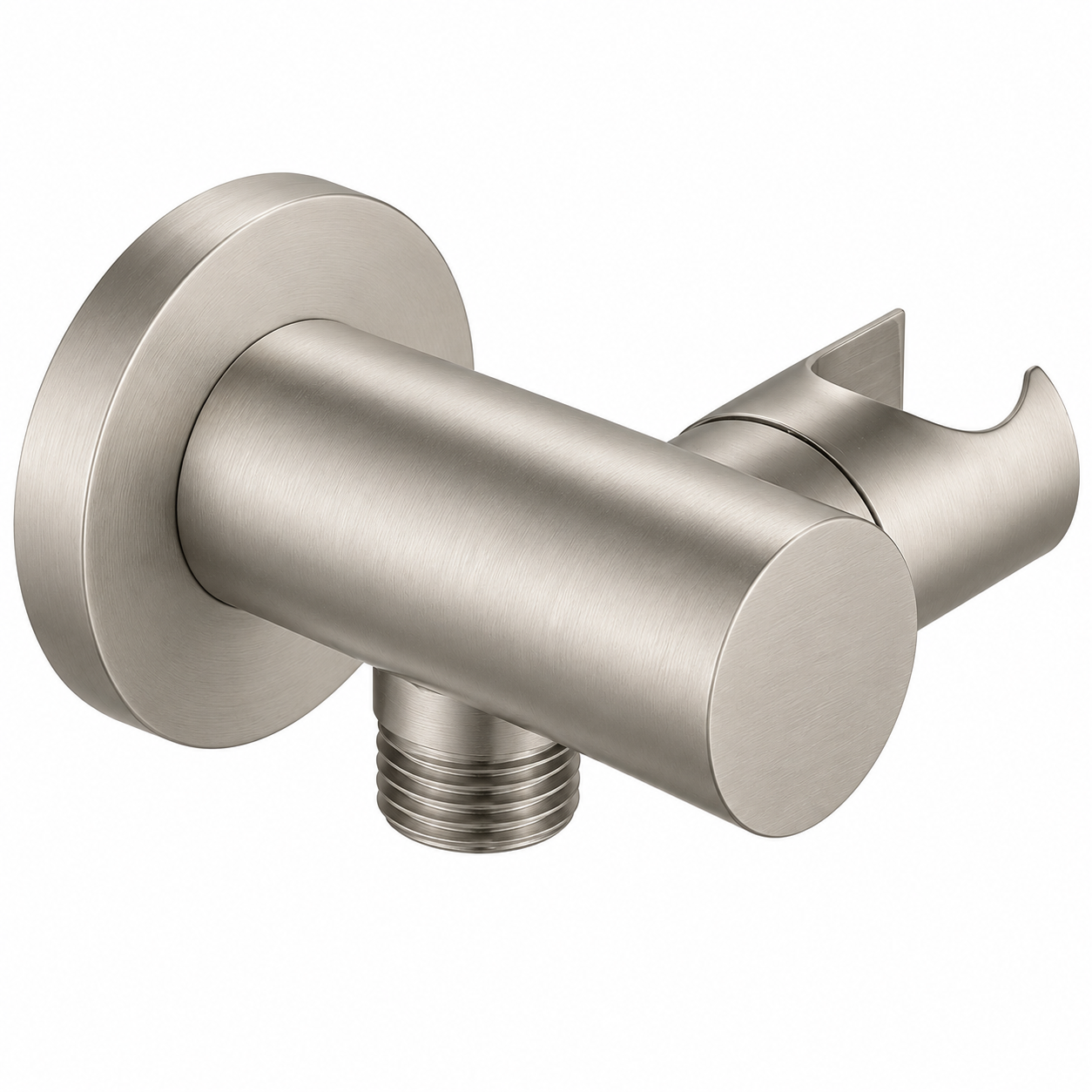 MAX Faucets round shower outlet elbow with adjustable handheld shower holder in brushed nickel finish