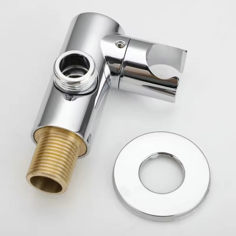 Chrome and brass plumbing valve on a white background
