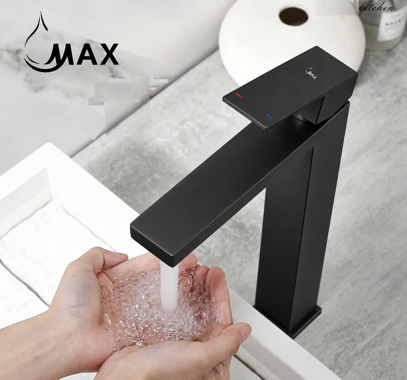 MAX Faucets | Tall Square Vessel Bathroom Faucet – Matte Black, Single Handle Modern Design