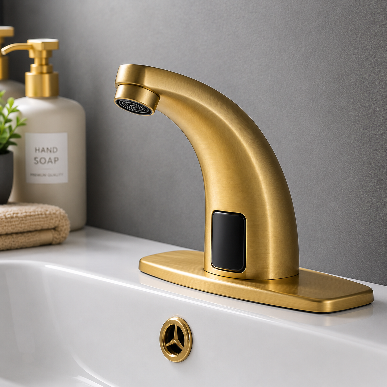MAX Faucets touchless bathroom faucet with thermostatic valve in brushed gold finish