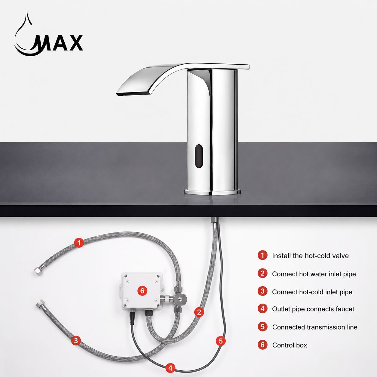 MAX Faucets Touchless Bathroom Faucet in Chrome with Automatic Motion Sensor and Thermostatic Valve Control