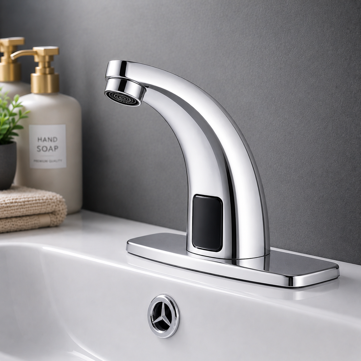 MAX Faucets touchless bathroom faucet with thermostatic valve in polished chrome finish