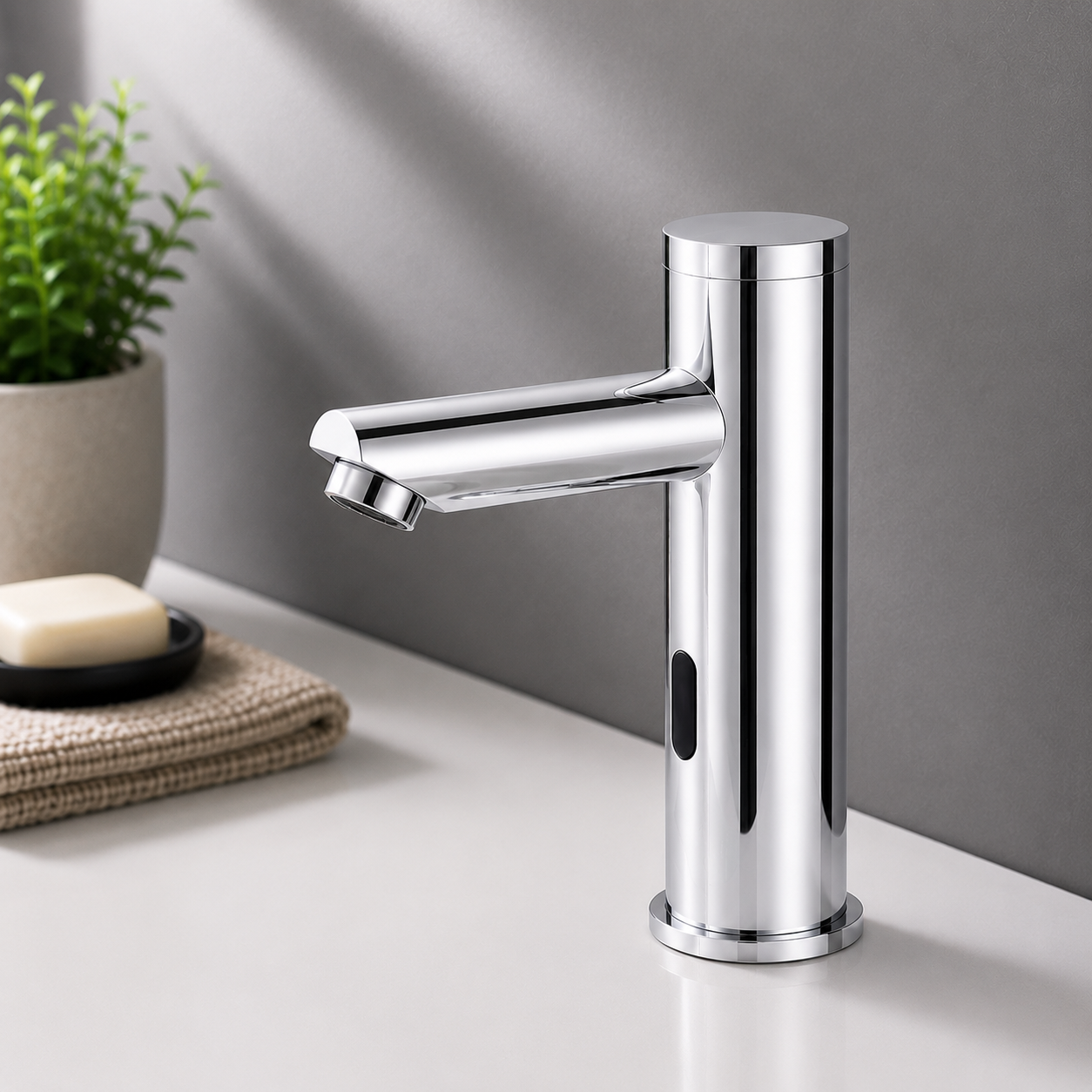 MAX Faucets hot and cold touchless bathroom faucet with thermostatic valve control in chrome finish