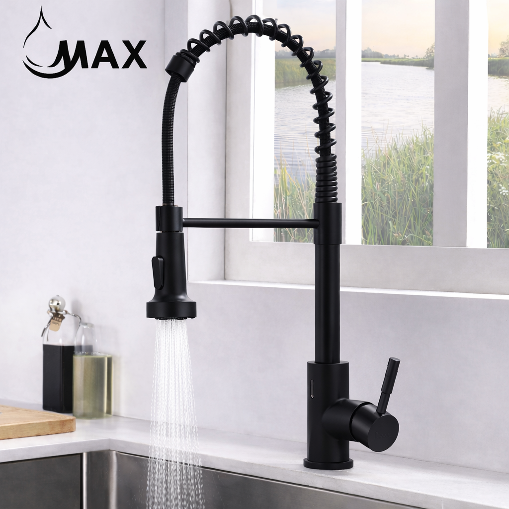 MAX Faucets Touchless Kitchen Faucet in Matte Black with 19.5-inch High Arc Spring Spout and Pull-Out Sprayer