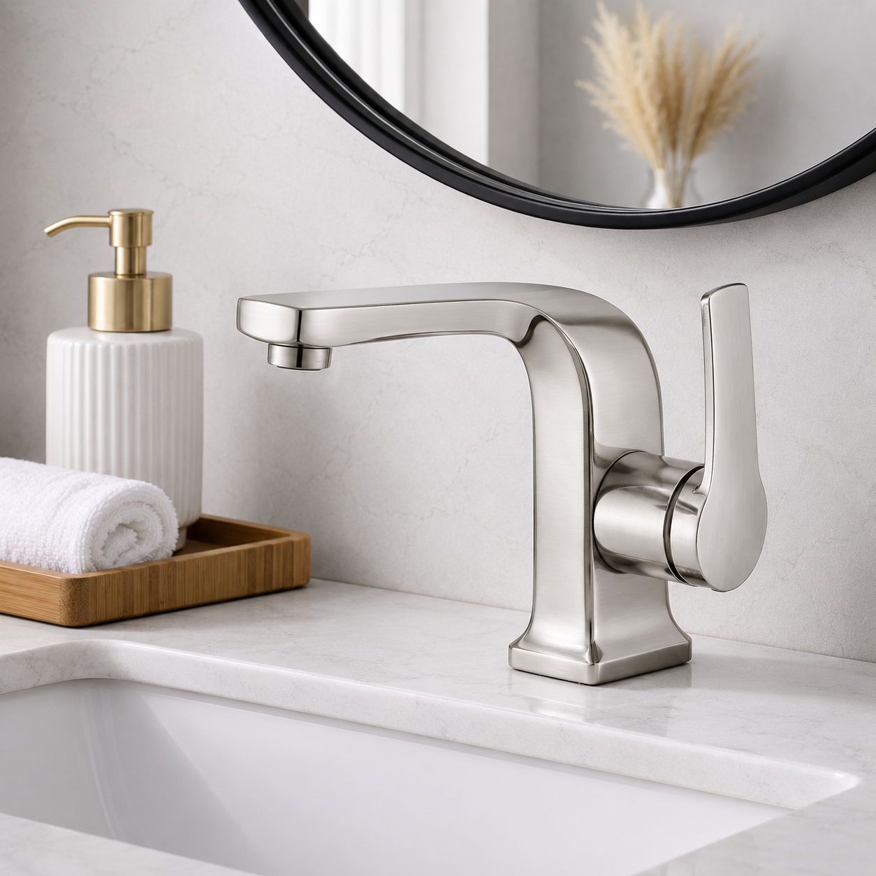 MAX Faucets ultra-modern bathroom faucet in brushed nickel finish