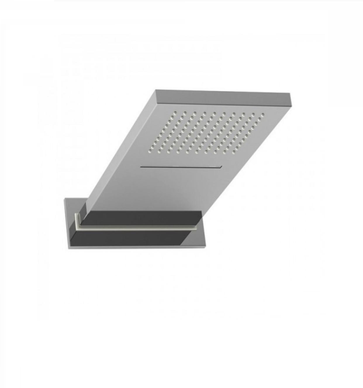 Wall-mounted MAX Faucets 22-inch brushed nickel shower head installed in a modern bathroom
