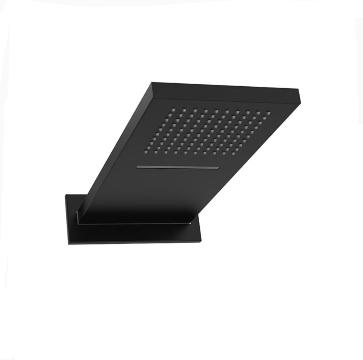Wall-mounted MAX Faucets 22-inch matte black shower head installed in a modern bathroom