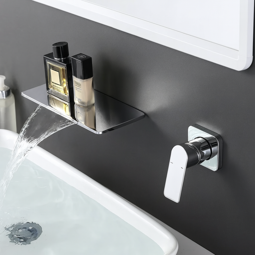 Wall mounted waterfall bathroom faucet in chrome finish by MAX Faucets