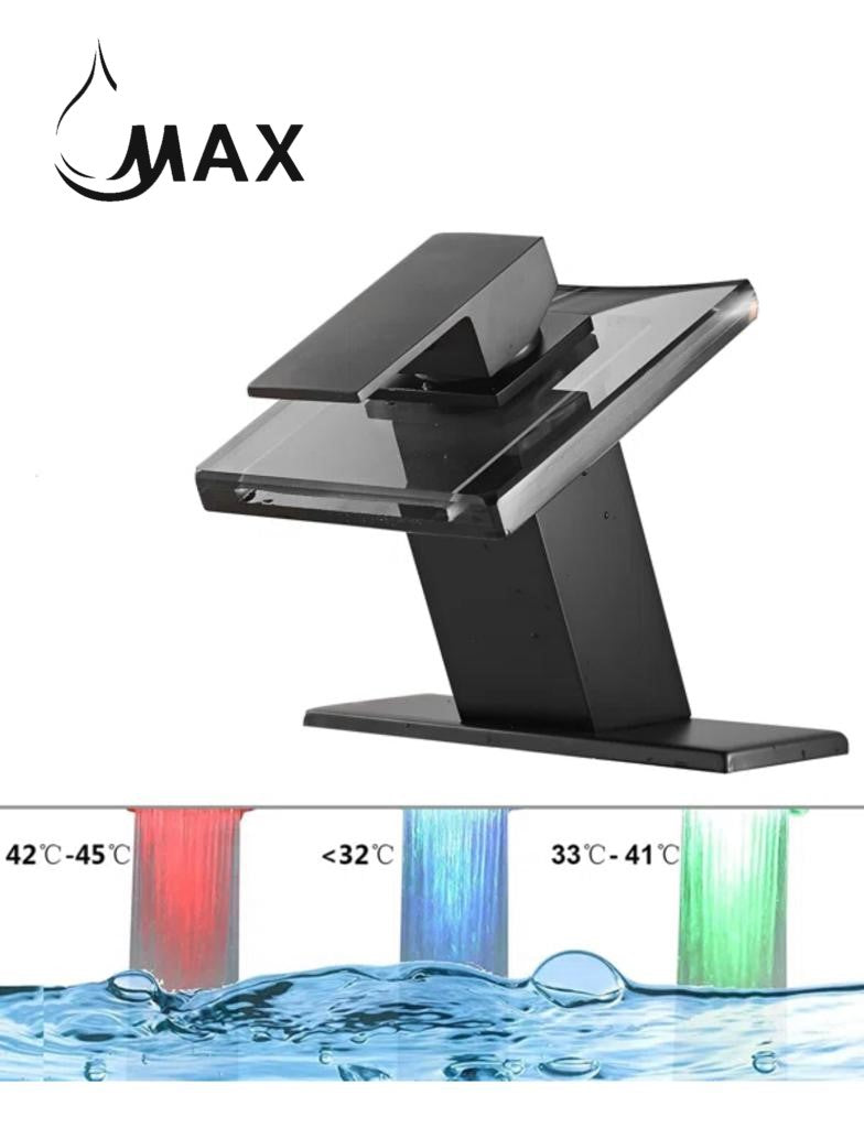 MAX Faucets matte black LED waterfall faucet AM-23911W-LED-MB