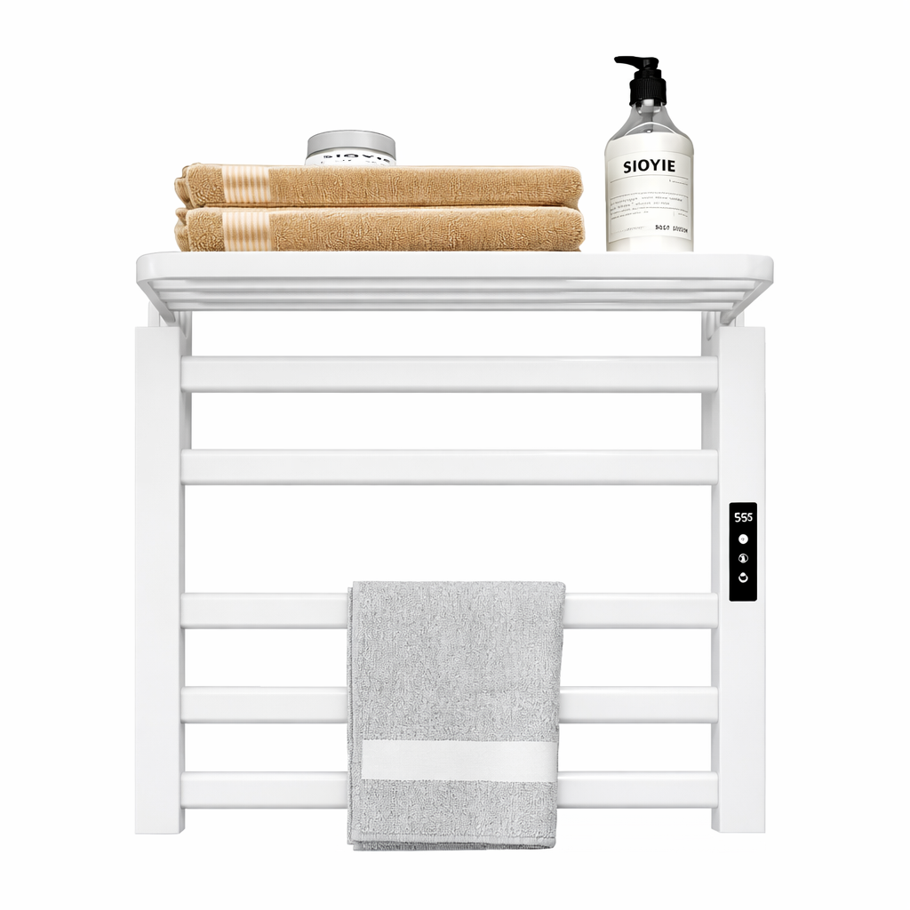 MAX Faucets white electric towel warmer rack with shelf wall mounted bathroom heater