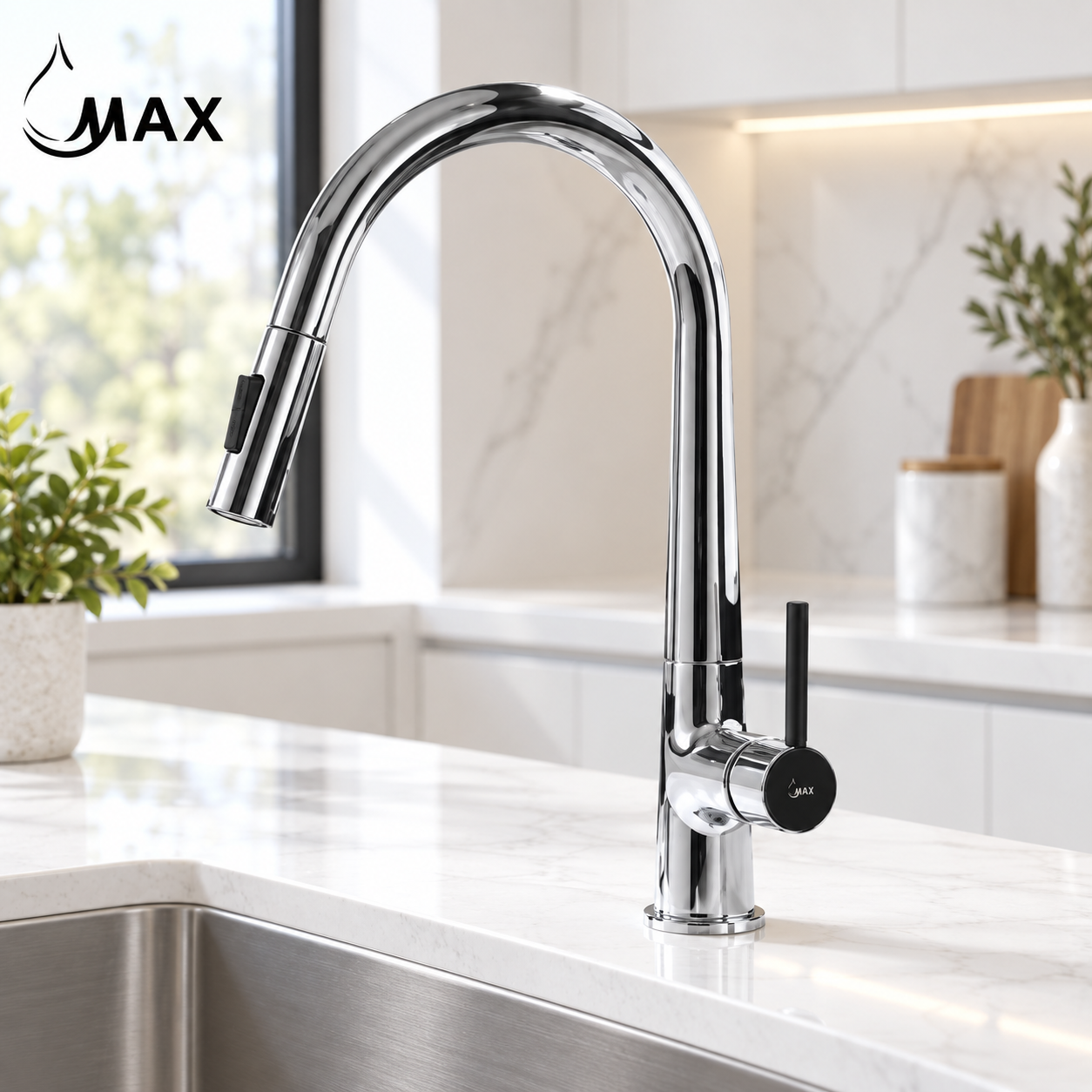 MAX Faucets Touchless Kitchen Faucet with 18-inch Flexible Pull-Out Hose for Easy Cleaning