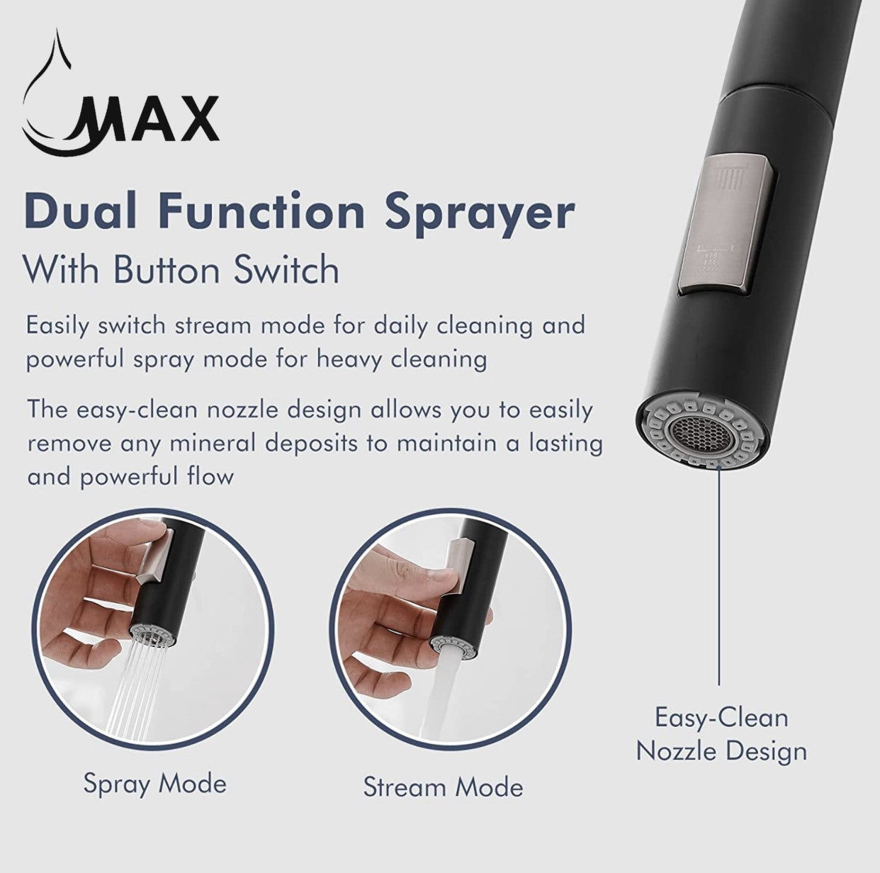 MAX Matte Black Kitchen Faucet 2-Function Nozzle with Spray and Stream Modes