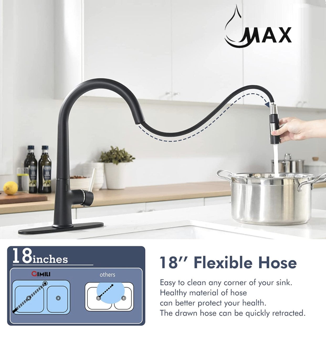 Touchless Kitchen Faucet – Smart Single Handle Pull-Out, 16” High Arc Spout, Matte Black & Brushed Nickel Finish