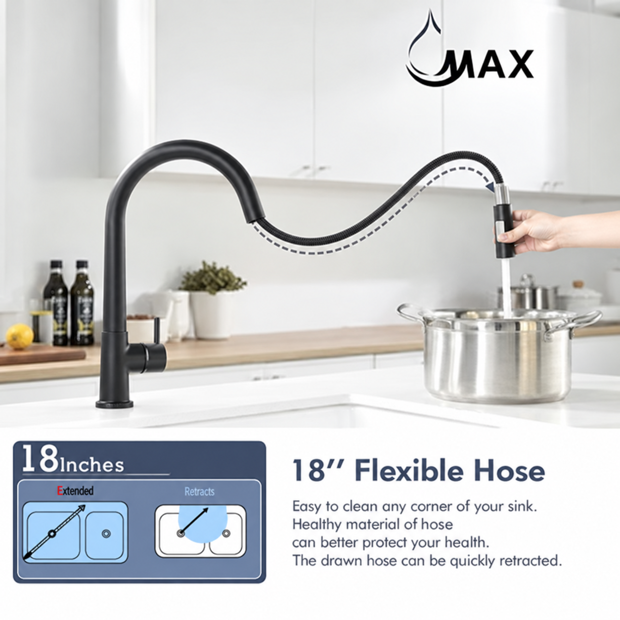 Touchless Kitchen Faucet – Smart Single Handle Pull-Out, 16” High Arc Spout, Matte Black & Brushed Nickel Finish