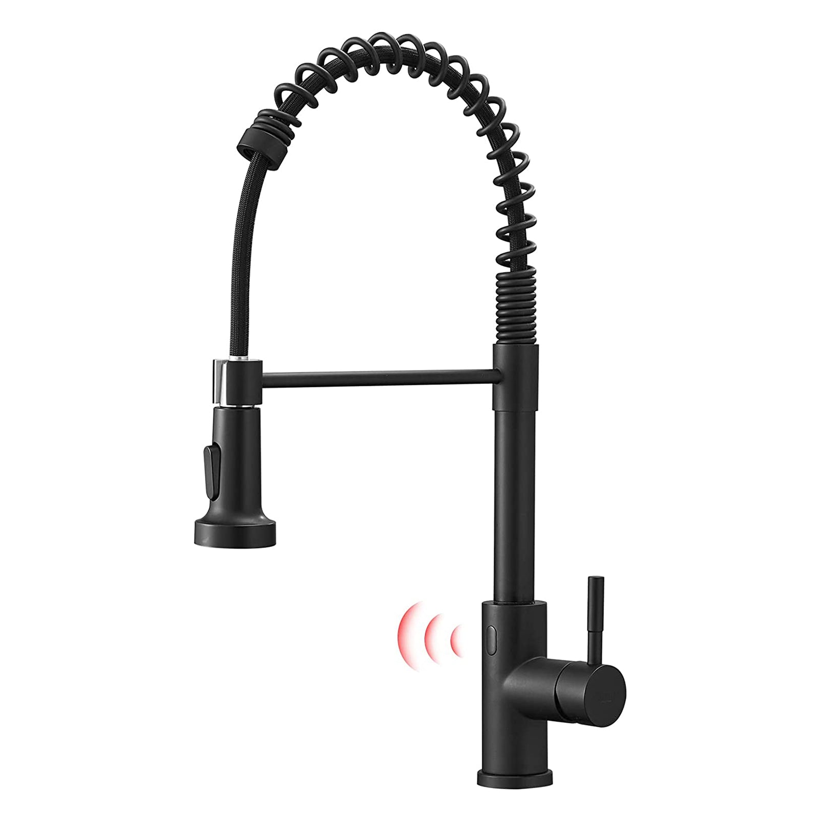 Side Angle of MAX Faucets 19.5-inch Matte Black Kitchen Faucet with Spring Spout