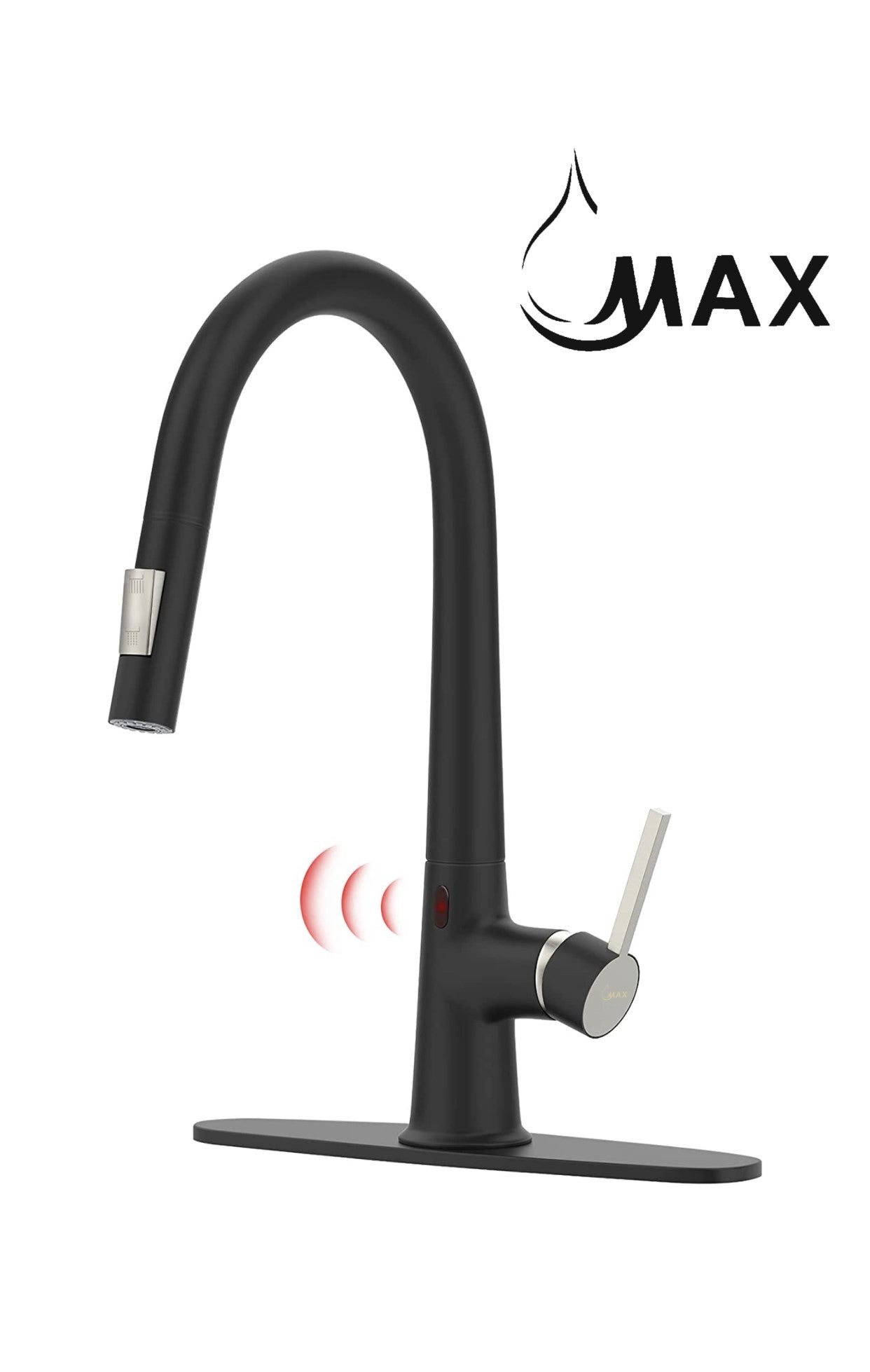 MAX Matte Black Touchless Kitchen Faucet Installed in Modern Kitchen Setting