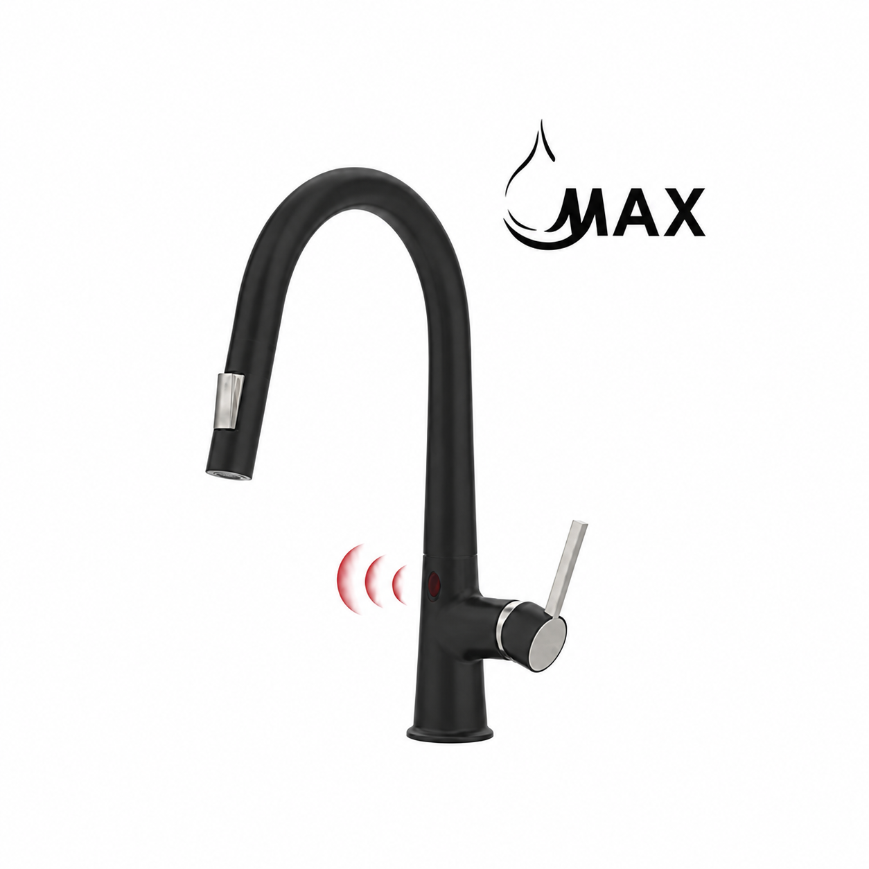 MAX Matte Black Touchless Kitchen Faucet Installed in Modern Kitchen Setting