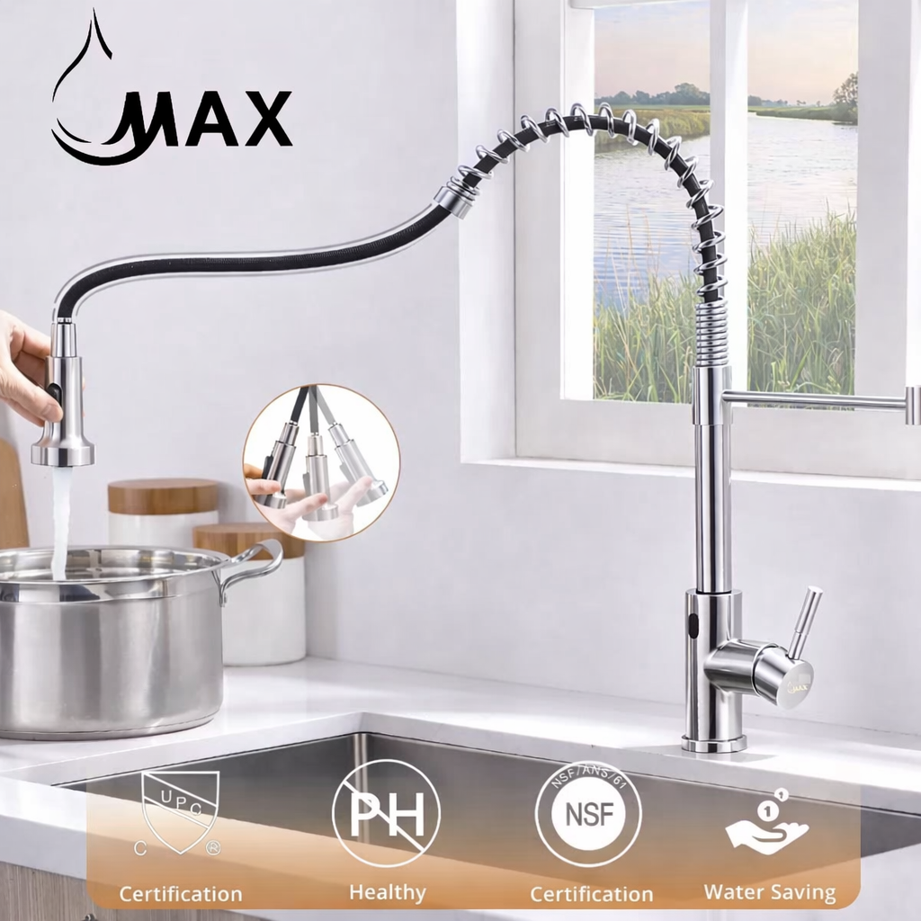 MAX Faucets Chrome Touchless Kitchen Faucet with S111 Motion Sensor Technology