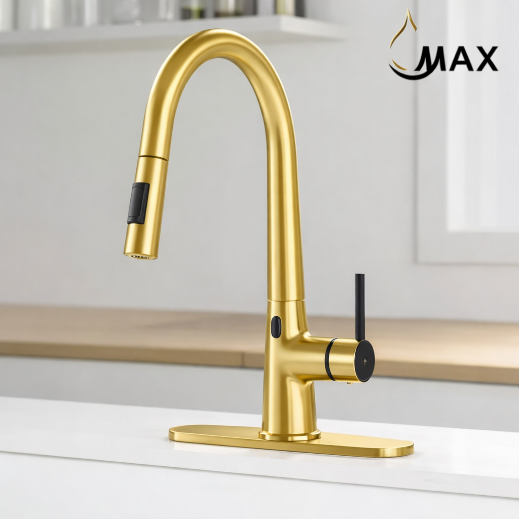 MAX Touchless Kitchen Faucet in Brushed Gold with 16-inch High Arc Spout and Pull-Out Spray
