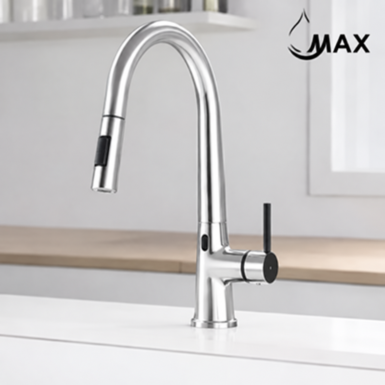 MAX Touchless Kitchen Faucet in Chrome – Smart Single Handle Pull-Out with 16-inch High Arc Spout