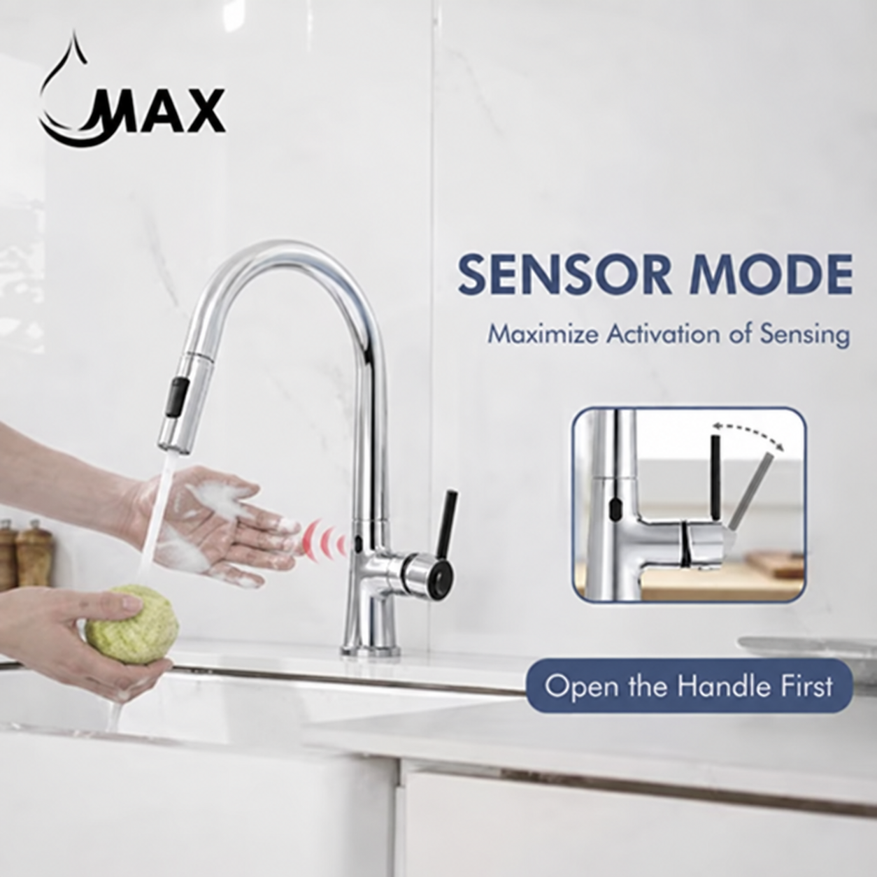 MAX Touchless Kitchen Faucet in Chrome – Smart Single Handle Pull-Out with 16-inch High Arc Spout